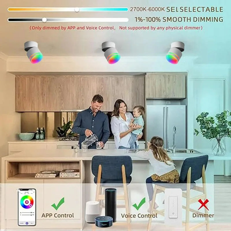 Zigbee/WiFi Tuya Smart Ceiling Light RGB Dimmable Spotlights Adjustable Angle COB Downlight Voice Contro Work with Alexa Google