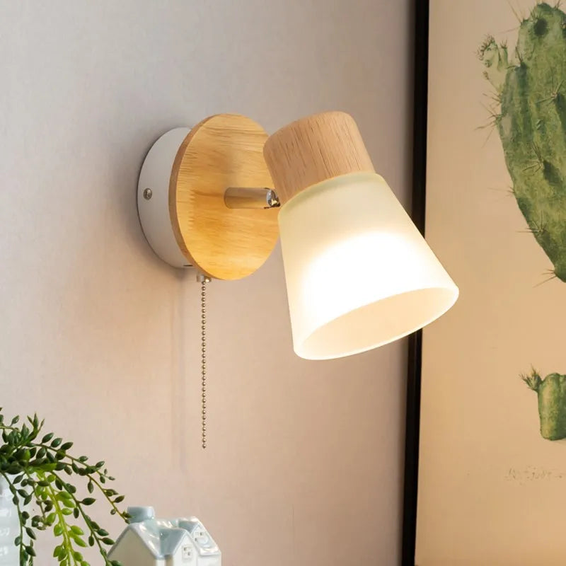 Nordic Wood Glass Wall Lamp For Bedroom Bathroom Kitchen Living Room Study Modern LED Decoration Resin Windmill Light