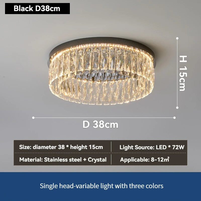 Modern Round Crystal Ceiling Light for Living Room Dining Room Bedroom Study Gold Minimalist LED Indoor Decor Ceiling Lamp