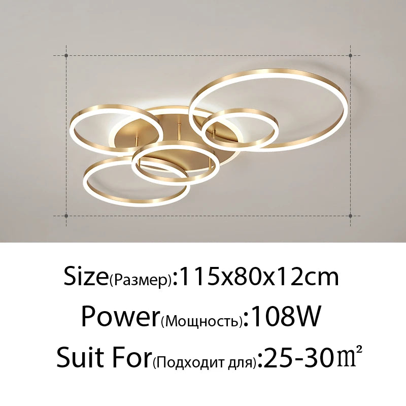 Modern Round Design Ceiling Lights For Living Room Bedroom Gold White Coffee Painted Circle Rings Lighting Fixtures Luminaire