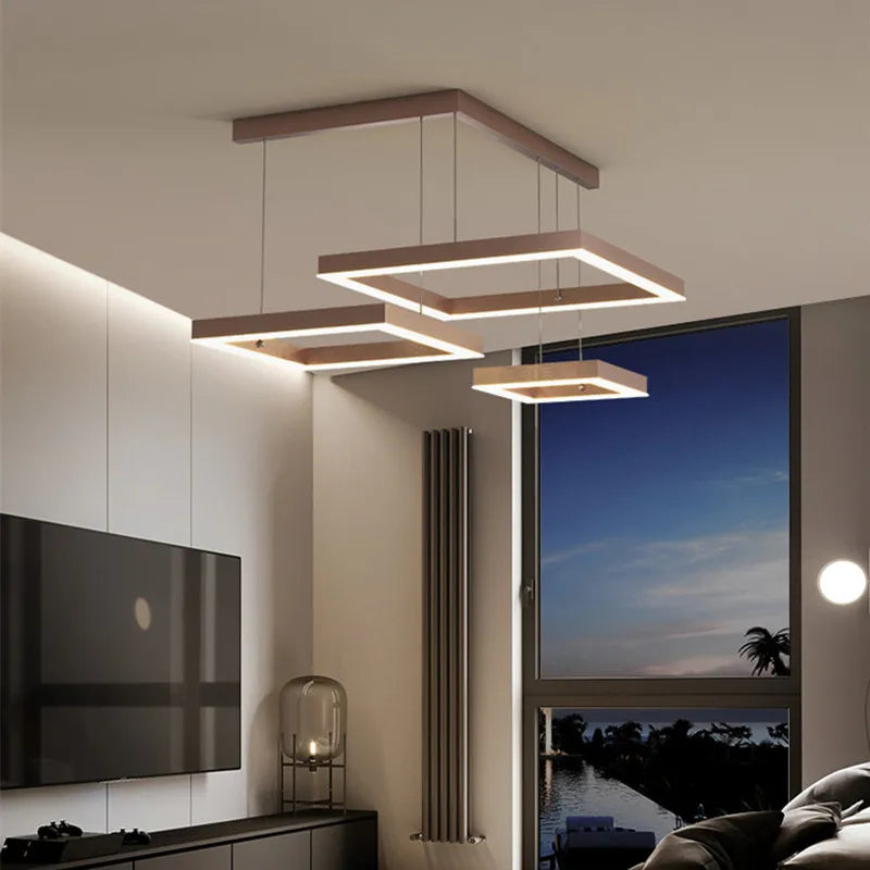 Modern Square LED Pendant Lamp Table Dining Living Room Hanging Light Bedroom Kitchen Hall Chandelier Home Decor Lighting Fixtur