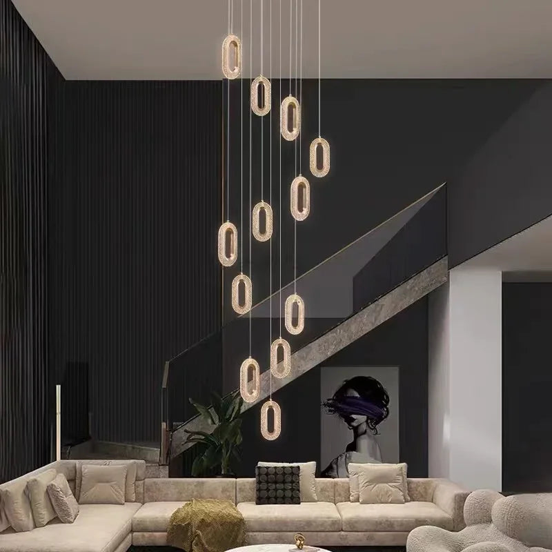 Modern Rings LED Chandeliers For Staircase Luxury Long Hanging pendant Lamps Gold Creative Indoor Attic Lighting Lustre Fixtures