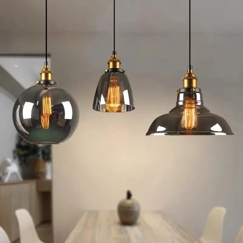 American Retro Industrial Loft Chandelier Bar Counter Restaurant Bar Pendant Lamp Creative Home Simple Glass Hanging Lights