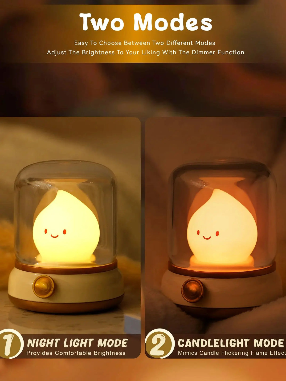 LED Flameless Candle White Noise Night Light Room Decor Lights USB Table Lamp Dimmable Bedside Lamp Camping Light Kids Xmas Gift