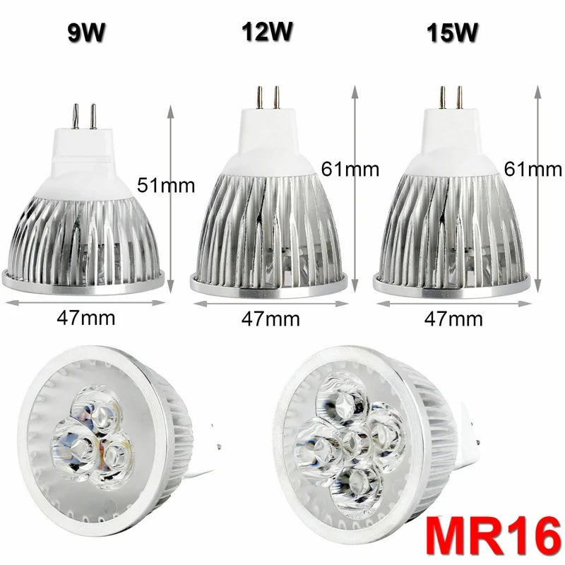 High Brightness LED Spotlight Bulb - E27 E14 GU10 MR16 Base (9W 12W 15W)