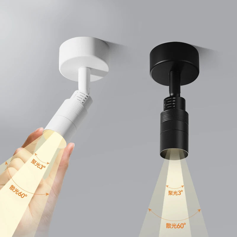 Dimmable Rotating LED Downlights Surface Mounted Adjustable Focus 3°-60° AC85-265V 5W 7W 12W Ceiling Lamp Spot Light