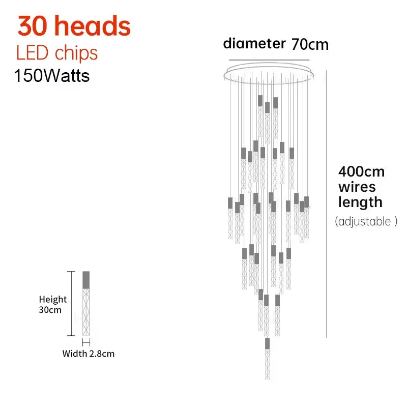 Luxury K9 Crystal LED Pendant Light - Customizable Duplex Staircase Hanging Chandelier Lamp for Living Room, Bedroom, Hotel & Shop