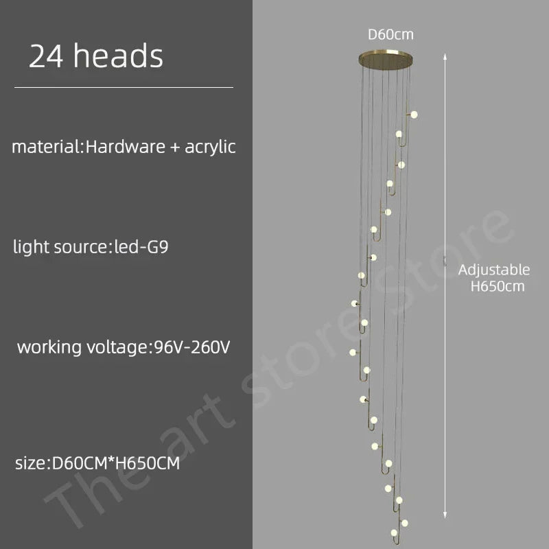Modern Duplex Staircase LED Pendant Light - Living Room Long Hanging Lamp