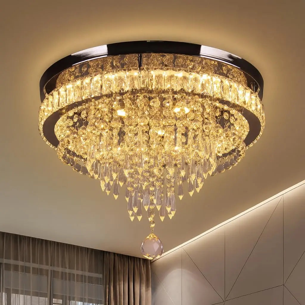 19.7" Modern Crystal Chandelier Ceiling Light LED Chandeliers Flush Mount Ceiling Light Fixture for Bedrooms Living Dining Room