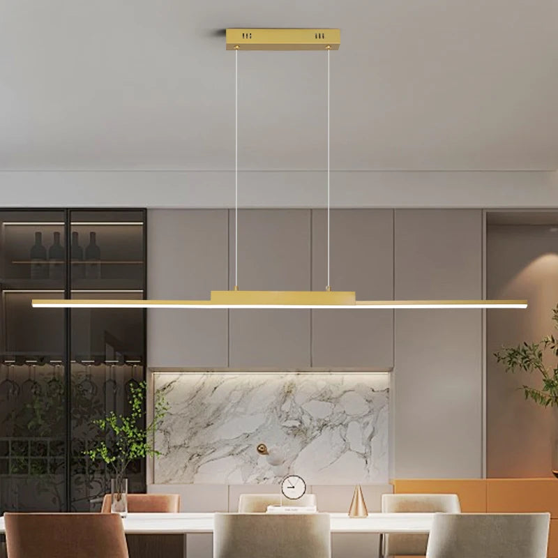 Modern Minimalist LED Pendant Light for Dining Room Adjustable Linear Chandelier in Gold Dimmable Hanging Lamp Fixture for Home