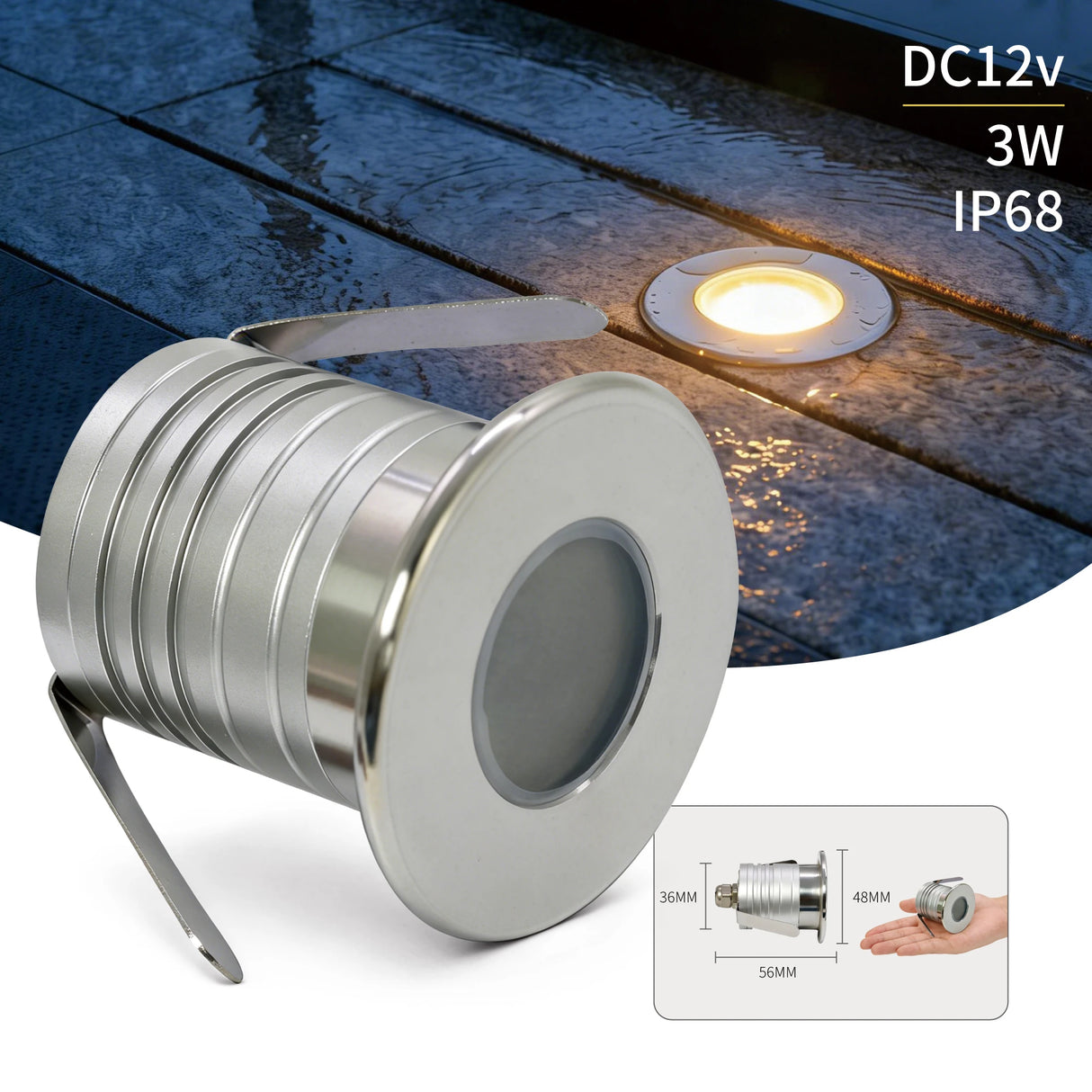 IP68 Waterproof LED Pool Light - 3W Underwater Spotlight for Ponds & Fountains