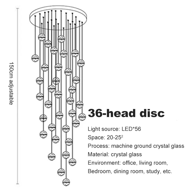 LED Villa Staircase Pendant Lights Long Cable Hanging crystal glass ball droplight for Restaurant Bar Indoor Decorative