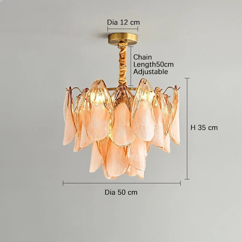2025 New Designer Petal Shape Glass Chandelier Dimmable Stainless Steel Pendant Lamp Adjustable Ceiling Luster for Living Room