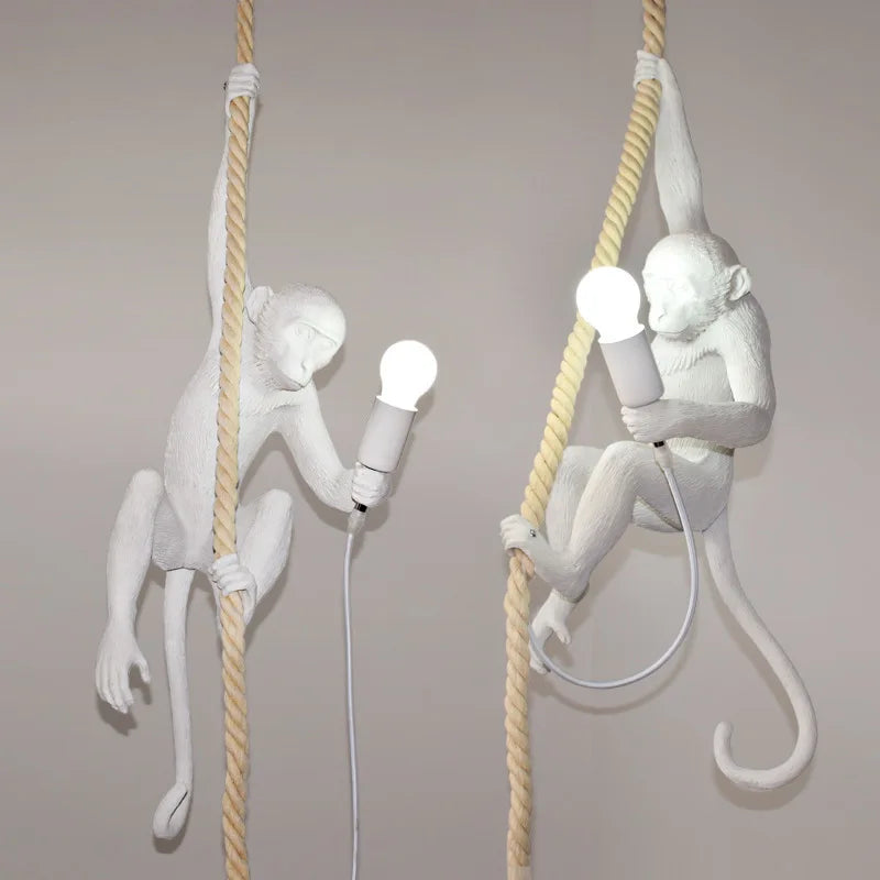 Nordic Resin Monkey Wall Lamp, Creative Animal Rope Light for Kids Room, Restaurant, Bar & Corridor Decoration