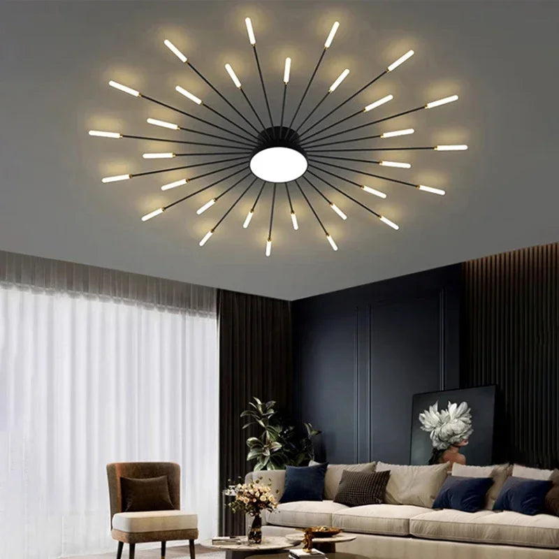 Modern Firework Led Chandeliers Lighting Lamp Home Decor Living Room Ceiling Lights Luminaria Bedroom Black Gold Spiral Lamparas