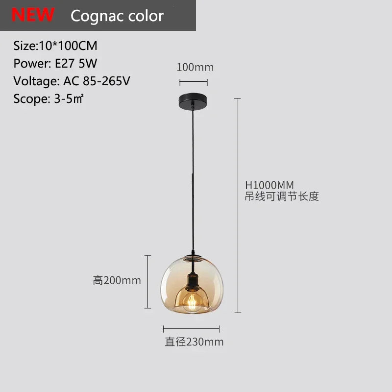 Glass LED chandelier bar living room dining table kitchen bar counter bedroom modern grey art pendant light