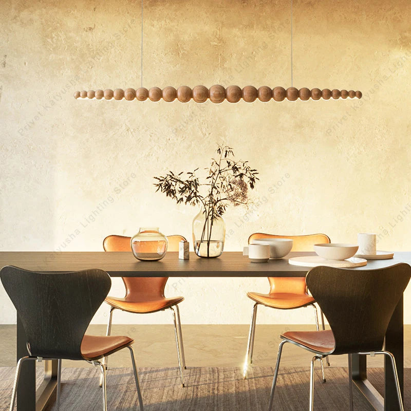 2026 Oriental Solid Wood Carving Chandelier - Long LED Dining Room Light