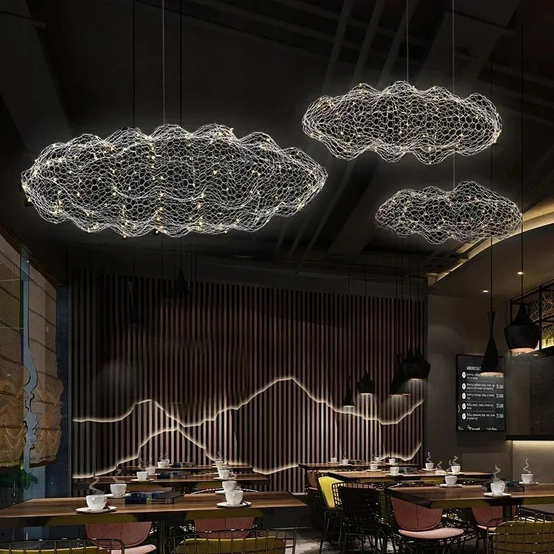 Danish Mesh Cloud Iron Restaurant LED Ceiling Pendant Lights Golden for Dinning Living Room Hanging Luminar Lamp Home Decor Lamp