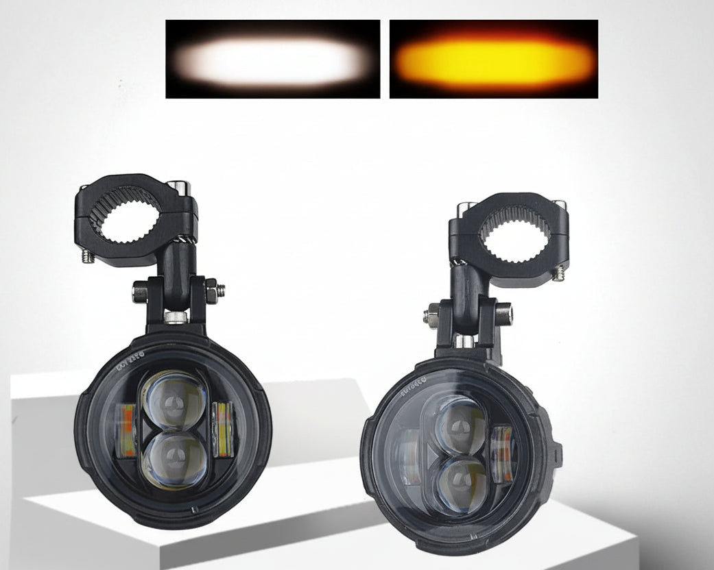 100W Motorcycle LED Fog Lights - Dual Color Auxiliary Driving Spotlights