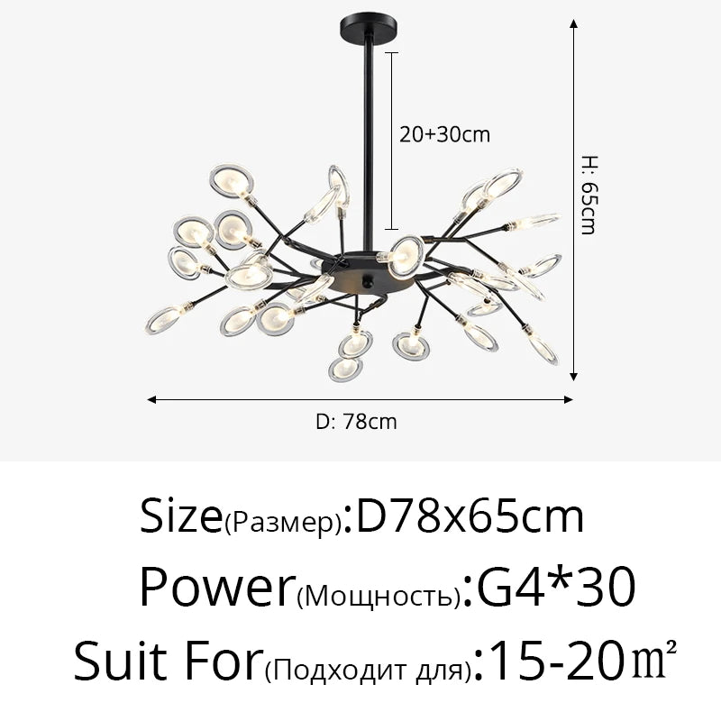 Creativity Firefly LED Chandelier Black Gold for Living Room Bedroom Hall Home Decor Indoor Lighting Minimalist Ceiling Pendant