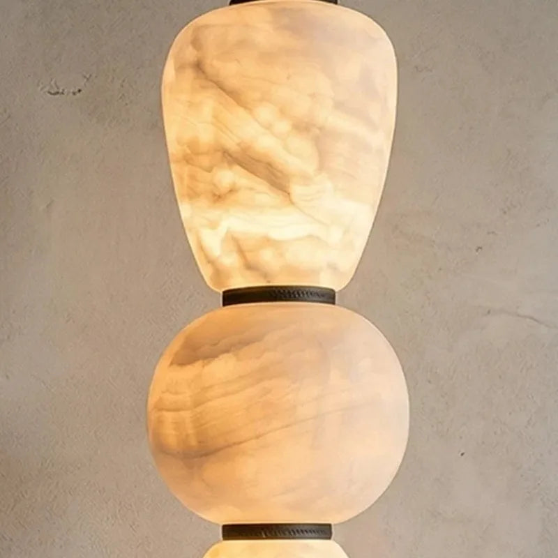 Designer Marble Alabaster Pendant Light - Natural Stone Ceiling Hanging Chandelier Fixture for Living Room, Dining Room & Home Decor