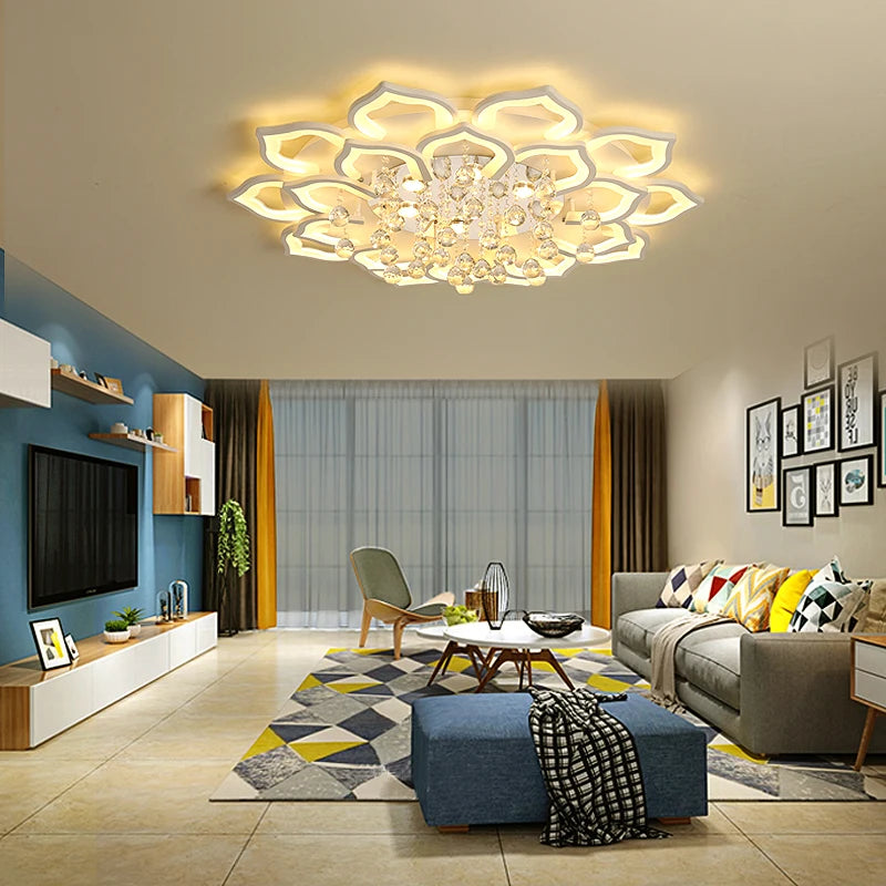 Modern LED Crystal Chandelier - Luxury Flush Mount Ceiling Light for Living Room