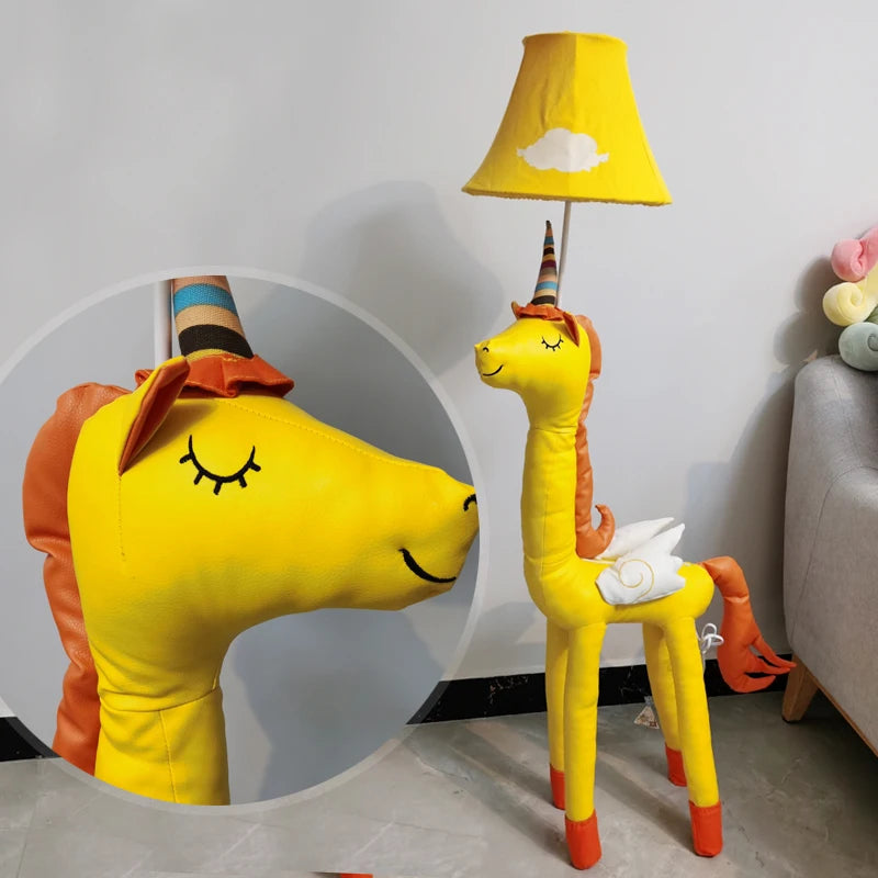 Dreamy Unicorn Floor Lamp with Adjustable Wooden Legs - Dimmable Standing Accent Light for Girls' Bedroom & Kids' Room Decor