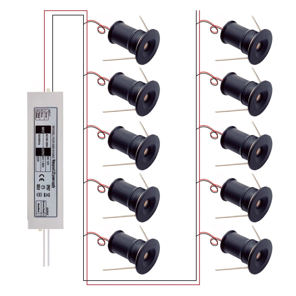 1W IP65 Mini LED Downlight with Transformer Ambient Spotlight 12V Small Spot Light Stairs Ceiling Lamp Cabinet Corridor Light