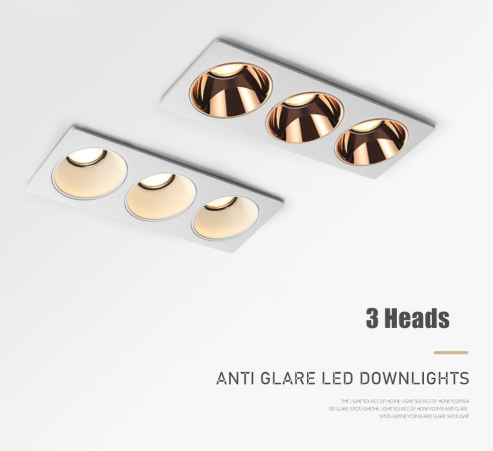 3 Heads Light Bulb Replaceable Recessed Downlight 30W 36W 45W 60W Angle Adjust Ceiling Spot Lights for Hotel TV Background Aisle