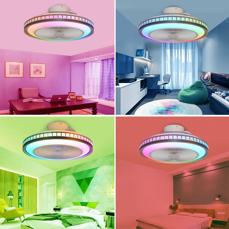 60W LED Ceiling Fan with Light RGB Modern Chandelier Lamp Dimmable with Bluetooth Speaker APP Remote Control for Living Room
