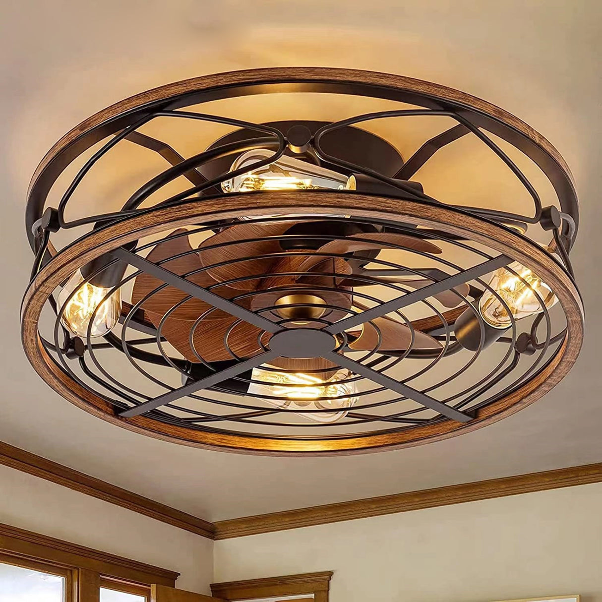 Modern Retro Ceiling Light Invisible Fan Light DC Motor 110V Dining Room Light Nordic Modern Bedroom Ceiling Fan Light