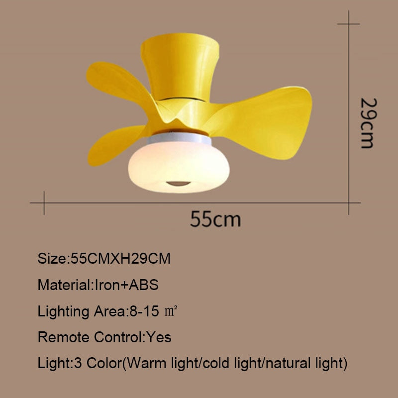 Simple Macaron Lamp Nordic Yellow Pink Crown Led Ceiling Fan Lamp 55CMXH29CM 110V 220V APP Control Fans Light Children Rooom