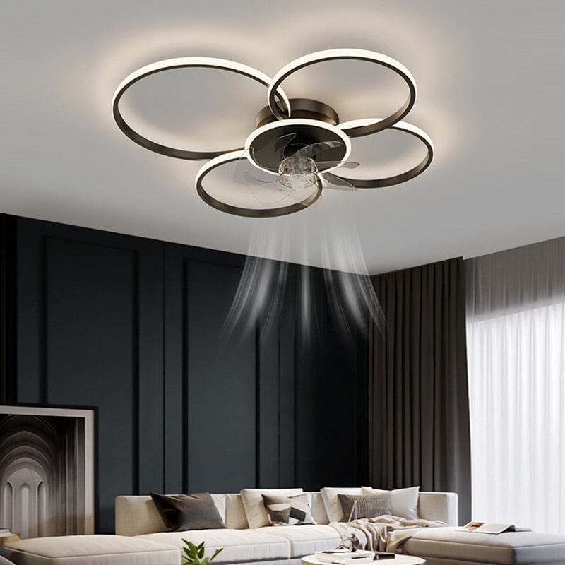 Bedroom decor led invisible Ceiling fan light lamp Home Decro Ceiling fans with lights remote control Black Gold Smart