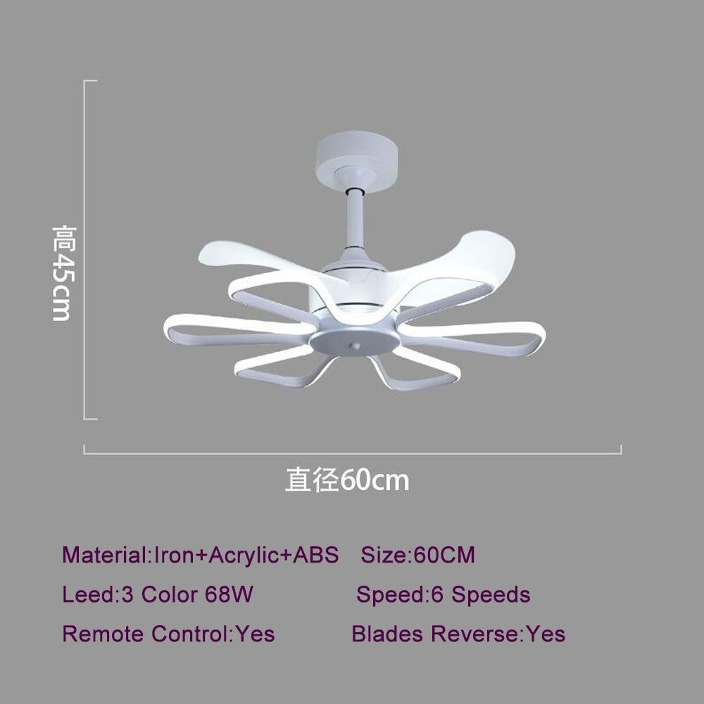 Strong Led Light 100W With Ceiling Fans White Black Remote Control DC Motor 6 Speeds Fans Lighting Reversible Blade Flower Lamp