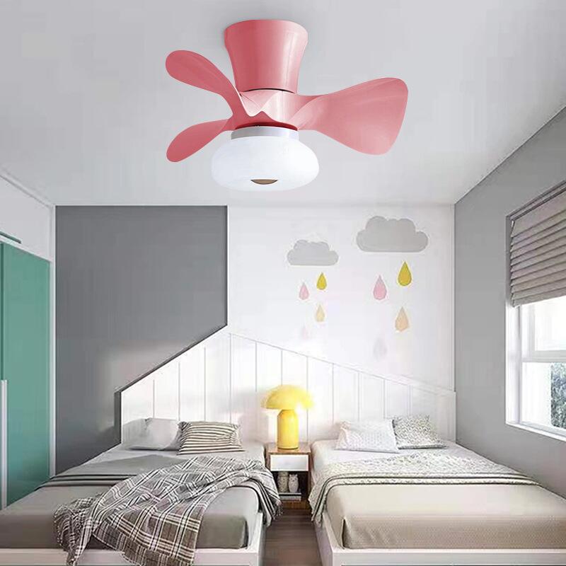 Simple Macaron Lamp Nordic Yellow Pink Crown Led Ceiling Fan Lamp 55CMXH29CM 110V 220V APP Control Fans Light Children Rooom