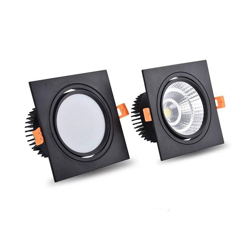 Angle Adjustable LED COB Square Downlight 7W 9W 12W 15W 18W 24W Dimmable 110V 220V Spotlight White Indoor Ceiling Lamp 4000K