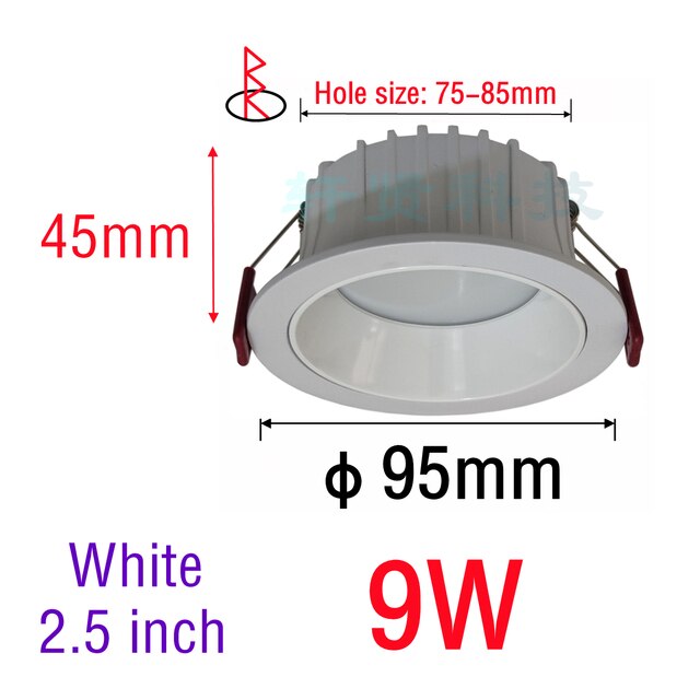 Anti-glare LED Downlight Recessed LED Ceiling Light Black/White Dimmable Bedroom Kitchen Tri-color Light LED Spotlight