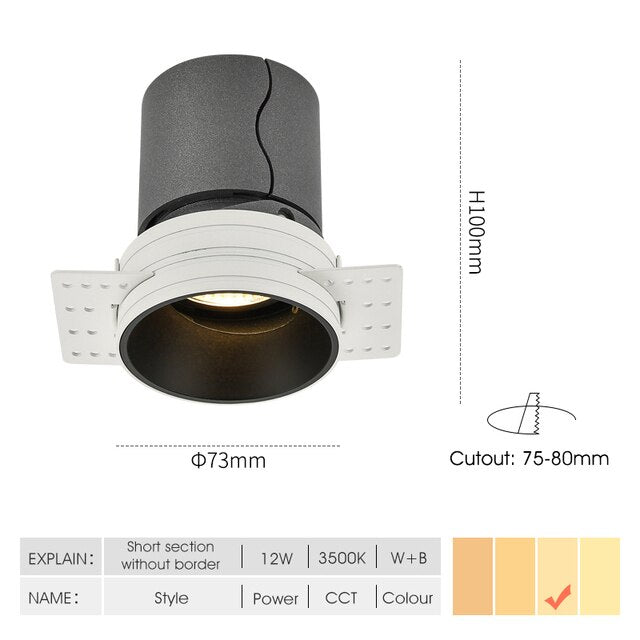 Ceiling lamp Borderless Led Downlight 7W Living Room Background Wall Downlight Chip Cob Spotlight Indoor Embedded Downlight