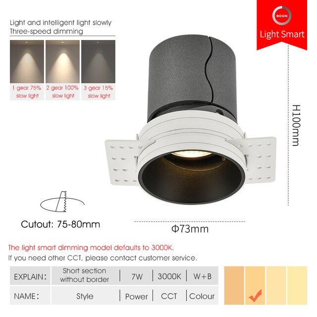 Ceiling lamp Borderless Led Downlight 7W Living Room Background Wall Downlight Chip Cob Spotlight Indoor Embedded Downlight