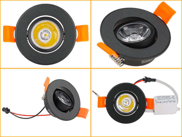 Dimmable Aluminum Round LED Ceiling Downlight 3W AC90-260V DC12V Recessed LED Spot Light Led Bulb Cutout 50mm With Driver