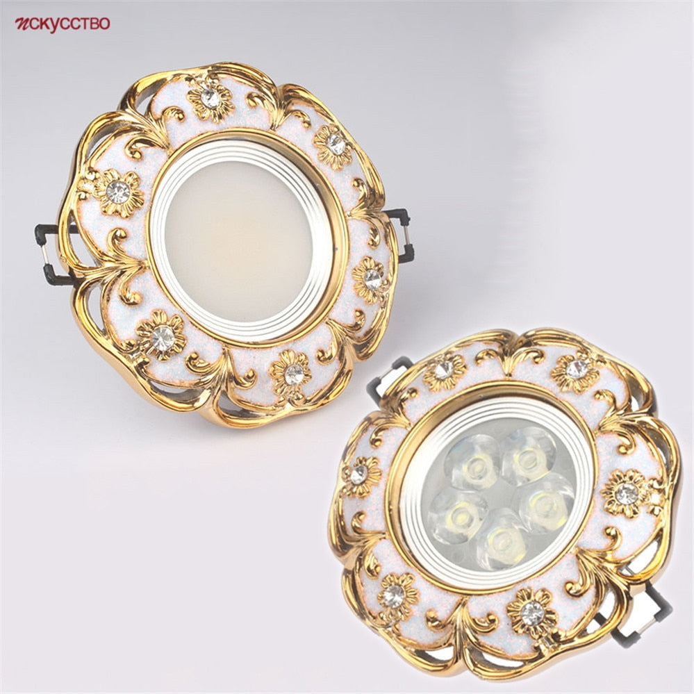 European Gold Garland Laciness White Led Downlights For Ceilings Kitchen Living Room Loft 5W 7W 7.5Cm Hole Indoor Recessed Lamp