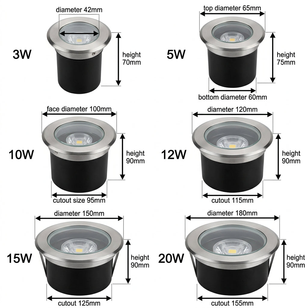 LED Underground Light 10W 12W 15W 20W IP68 Waterproof Floor Lamp Outdoor Ground Spot Landscape Garden Path Buried Yard 220VDC12V