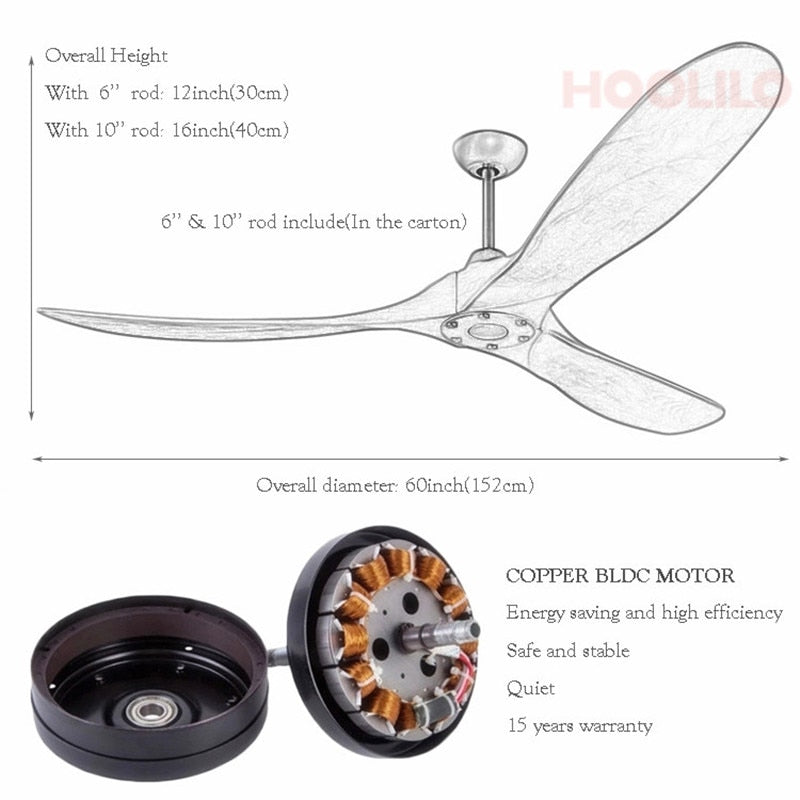 42 52 60 70 Inch 3 Wooden Blade DC Energy Saving Motor Decorative Ceiling Fan Ventilator Light Remote Control Free Shipping