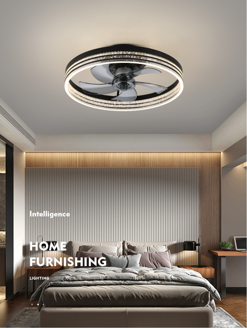 New acrylic ceiling fan lamp LED variable frequency ceiling fan lamp living room bedroom dining room light luxury fan Chandelier