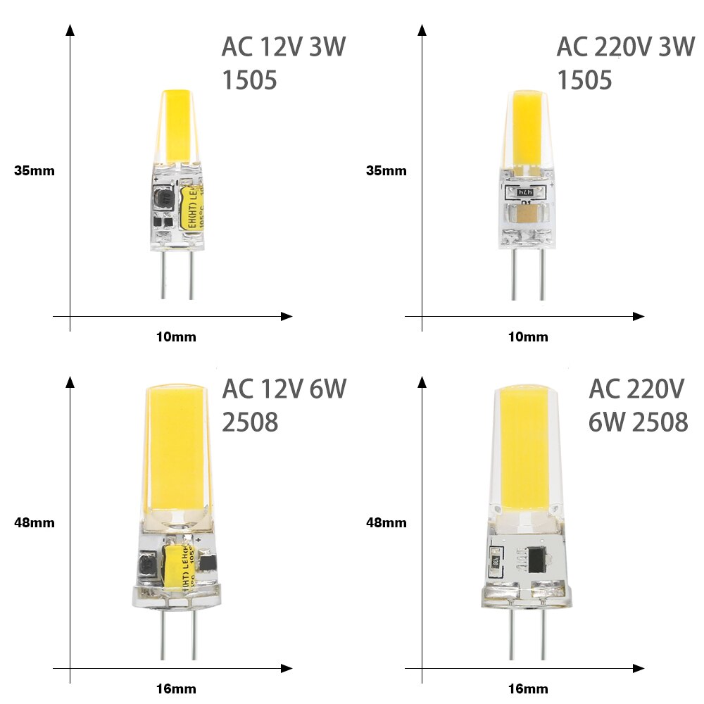 10pcs LED G4 COB Lamp AC DC 12V 220V Mini Dimming G4 LED Bulb Lampasas LED Lighting Replace Halogen Spotlight Chandelier LED Lamp