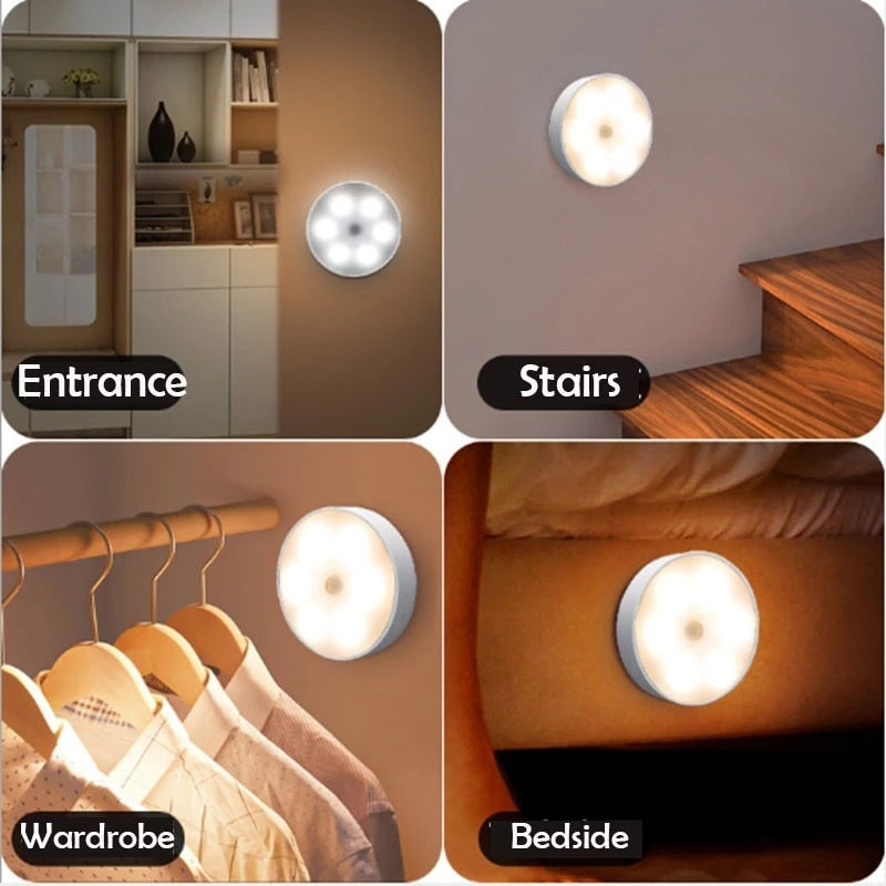 PIR Motion Sensor LED Night Light USB Rechargeable Night Lamp For Kitchen Cabinet Wardrobe Lamp Staircase Wireless Closet Light