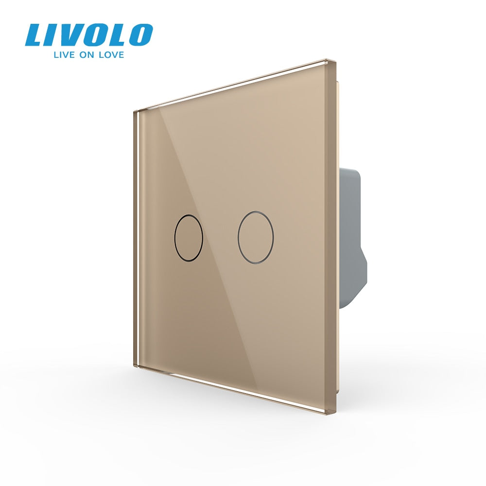 Livolo EU Standard 2 Gang 1 Way Wall Touch Light Switch,Wall Power Sensor Switch,4Colors Crystal Glass Panel,with led Backlight