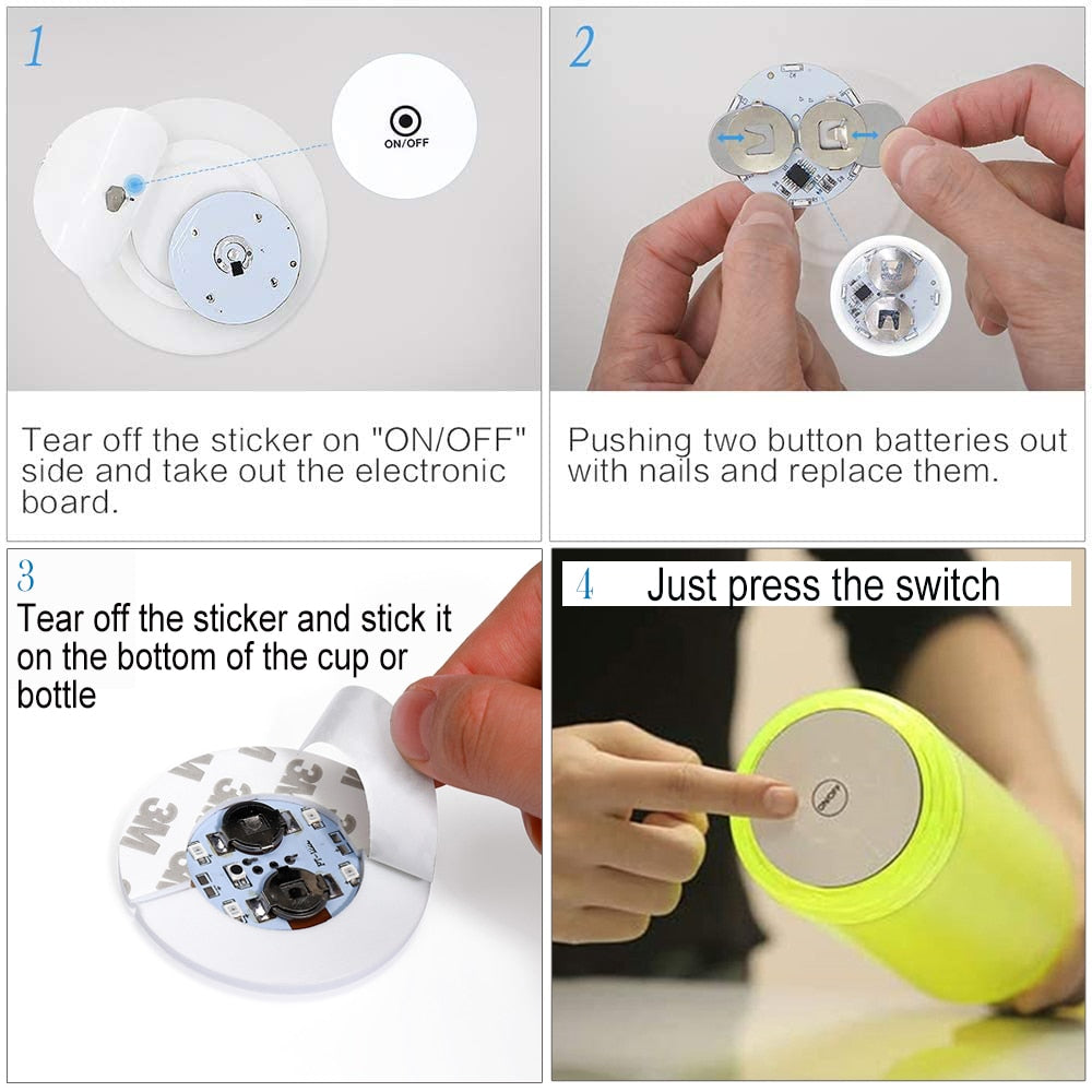 15/10/5/2pcs Bottle Stickers Lights 4leds Battery Powered Glow LED Coasters Super Bright Lamp for Wedding Festival Party Decor