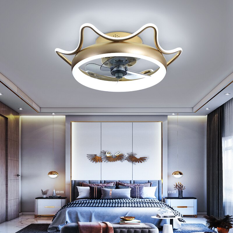 Modern simple ceiling fan transparent crystal decorative LED remote control lighting bedroom fan lamp free delivery