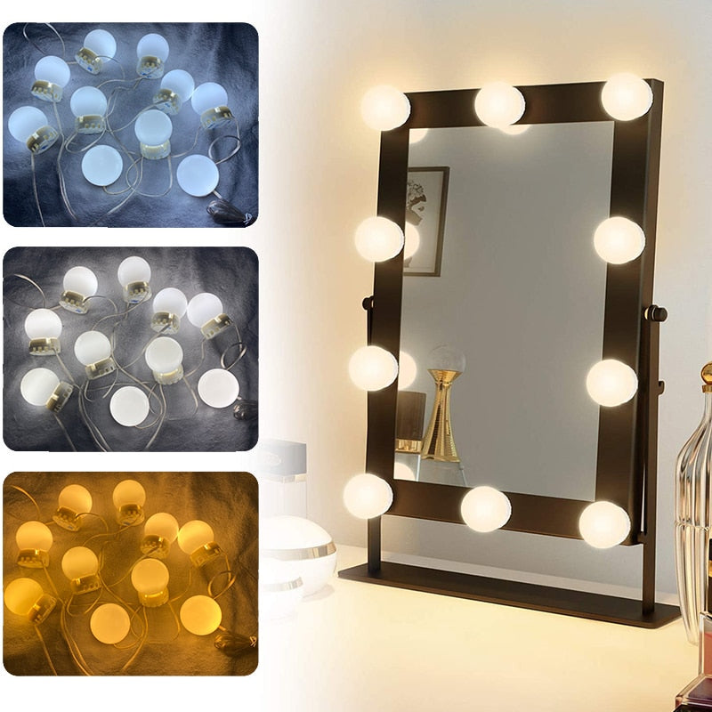 Hollywood Style LED Vanity Mirror Lights Kits 3 Color 10 Dimmable Bulbs Lighting Fixture Strip For Makeup Dressing Vanity Light